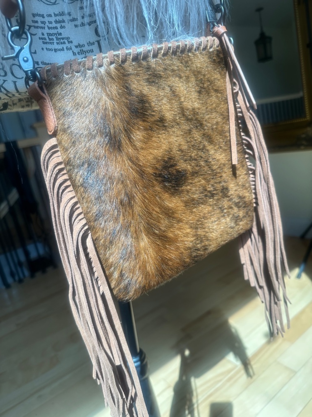 Fringe-Trim Crossbody Bag in Rust Brown by Trippity Tango